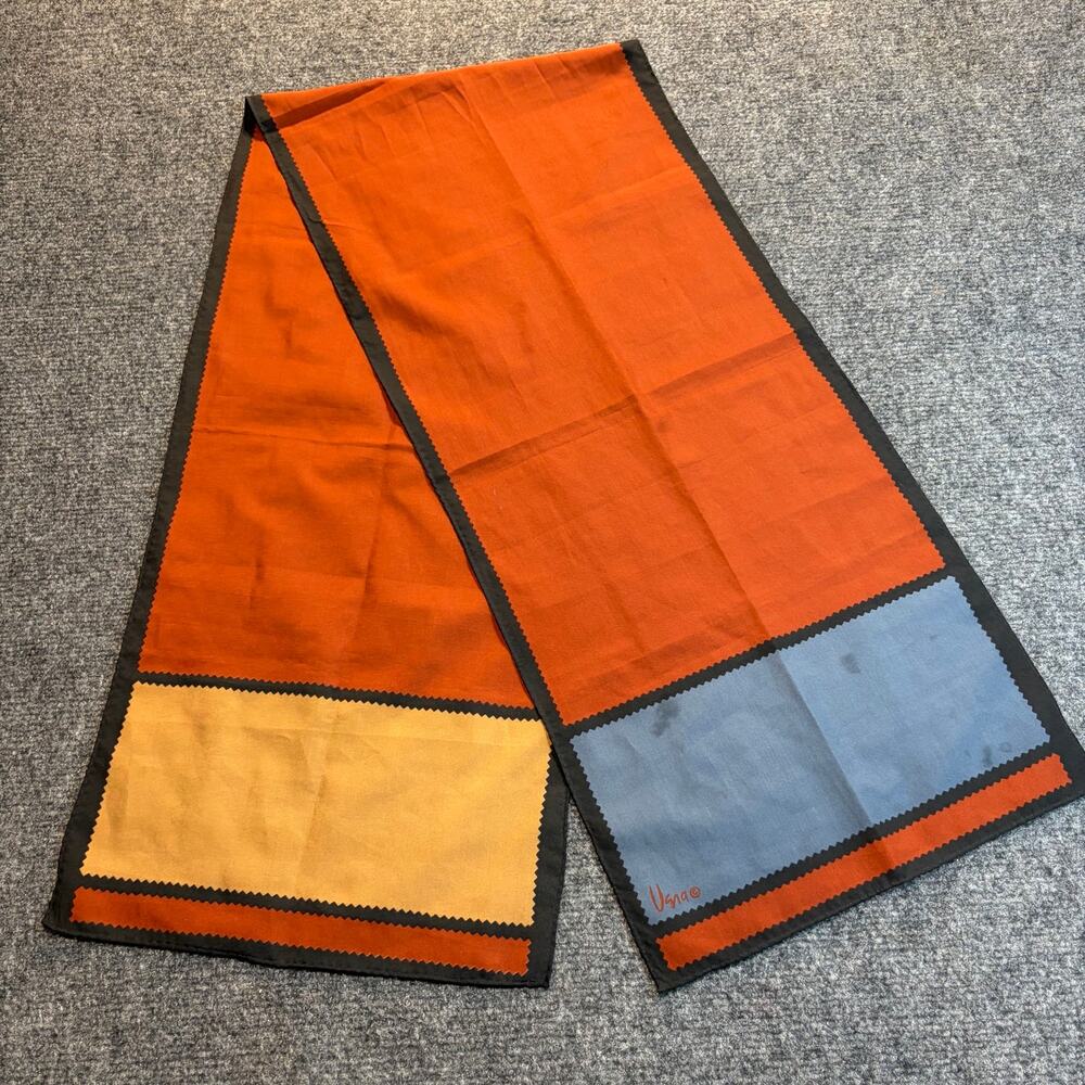 Vintage Vera MCM Silk Scarf Orange Gray Geometric Color Block Square Wrap 52x11